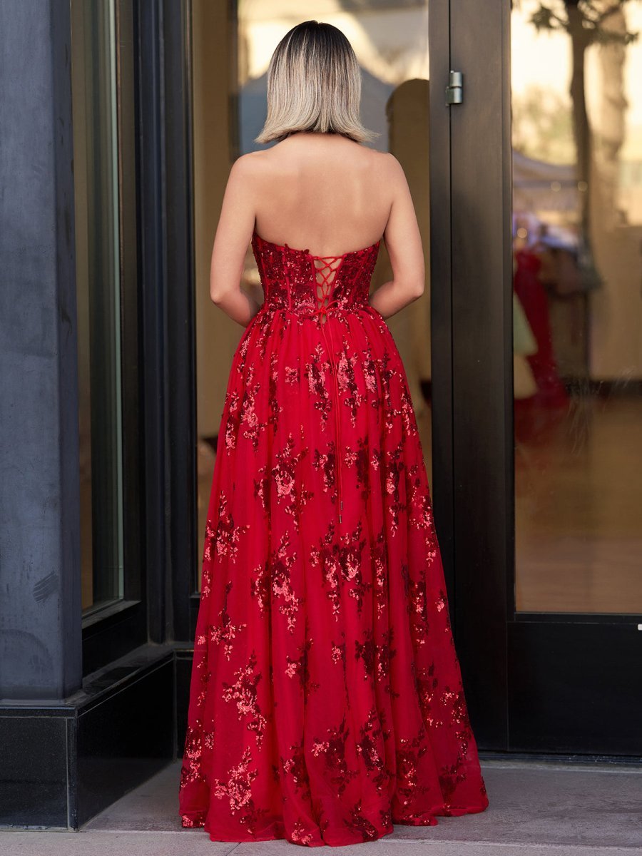 Royal Blue A Line Strapless Pleating Long Evening Dress With Applique - Curvevia