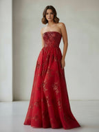 Royal Blue A Line Strapless Pleating Long Evening Dress With Applique - Curvevia