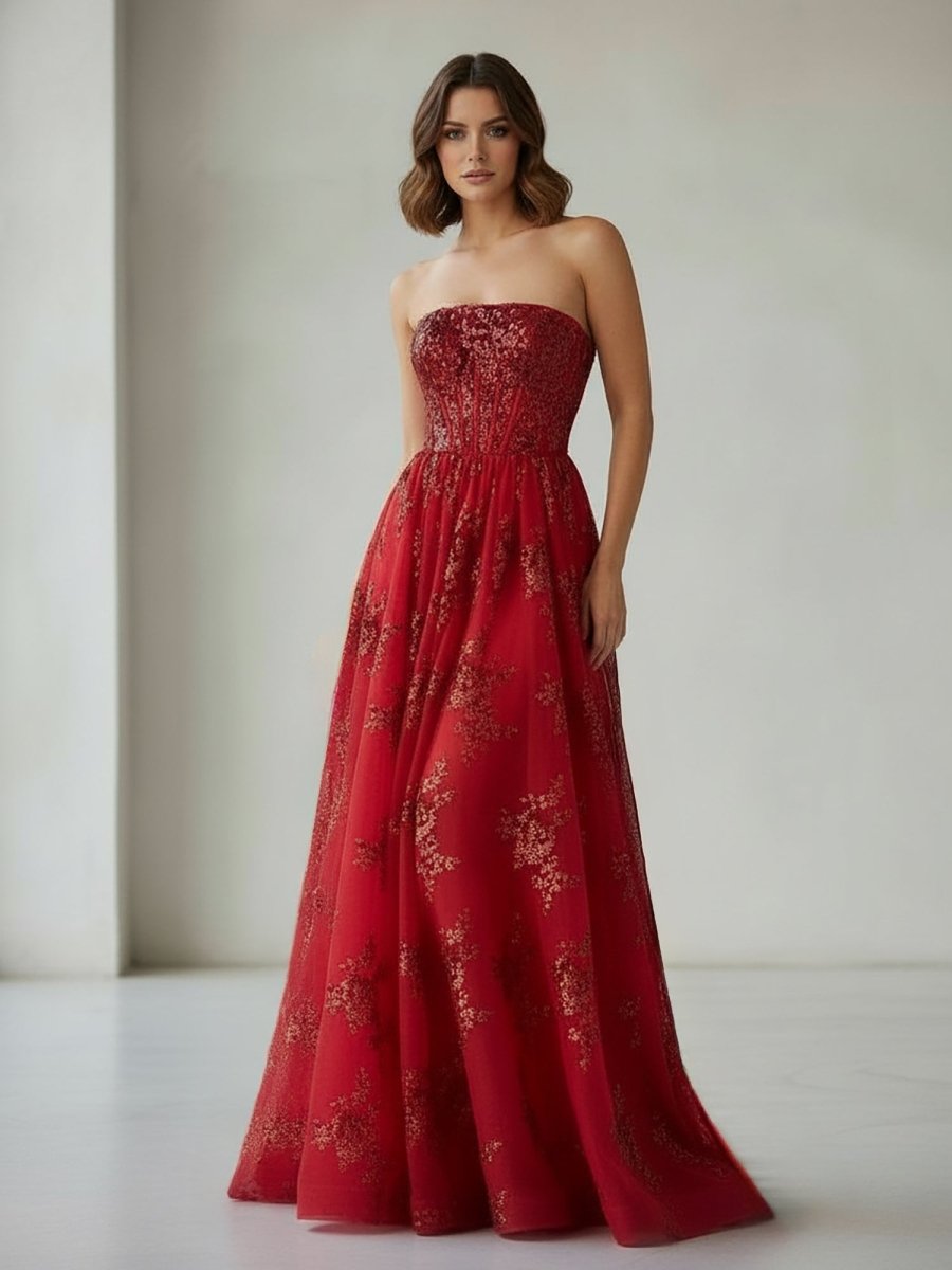 Royal Blue A Line Strapless Pleating Long Evening Dress With Applique - Curvevia