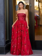 Royal Blue A Line Strapless Pleating Long Evening Dress With Applique - Curvevia