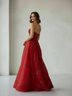 Royal Blue A Line Strapless Pleating Long Evening Dress With Applique - Curvevia