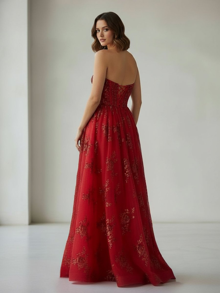 Royal Blue A Line Strapless Pleating Long Evening Dress With Applique - Curvevia