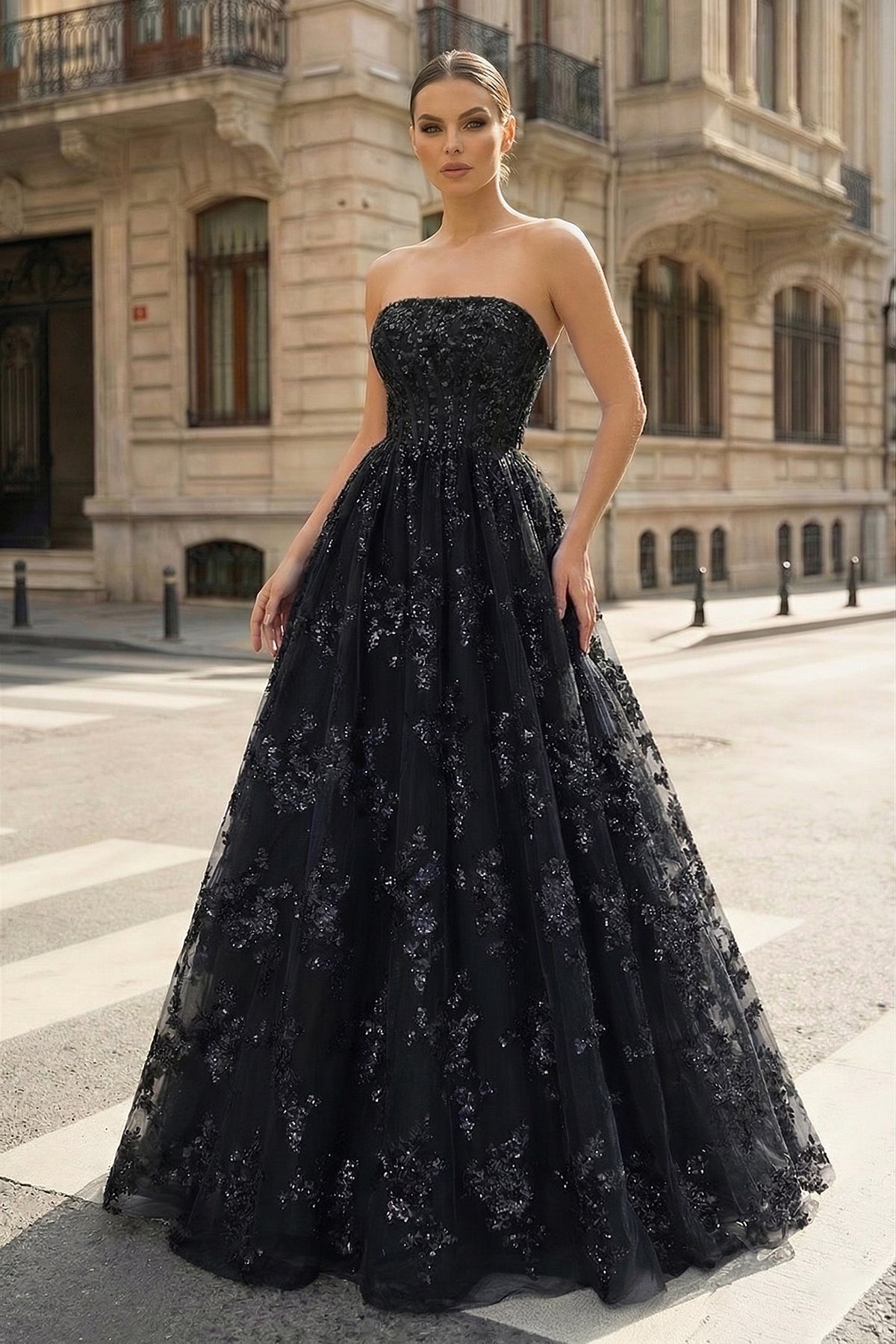 Royal Blue A Line Strapless Pleating Long Evening Dress With Applique - Curvevia