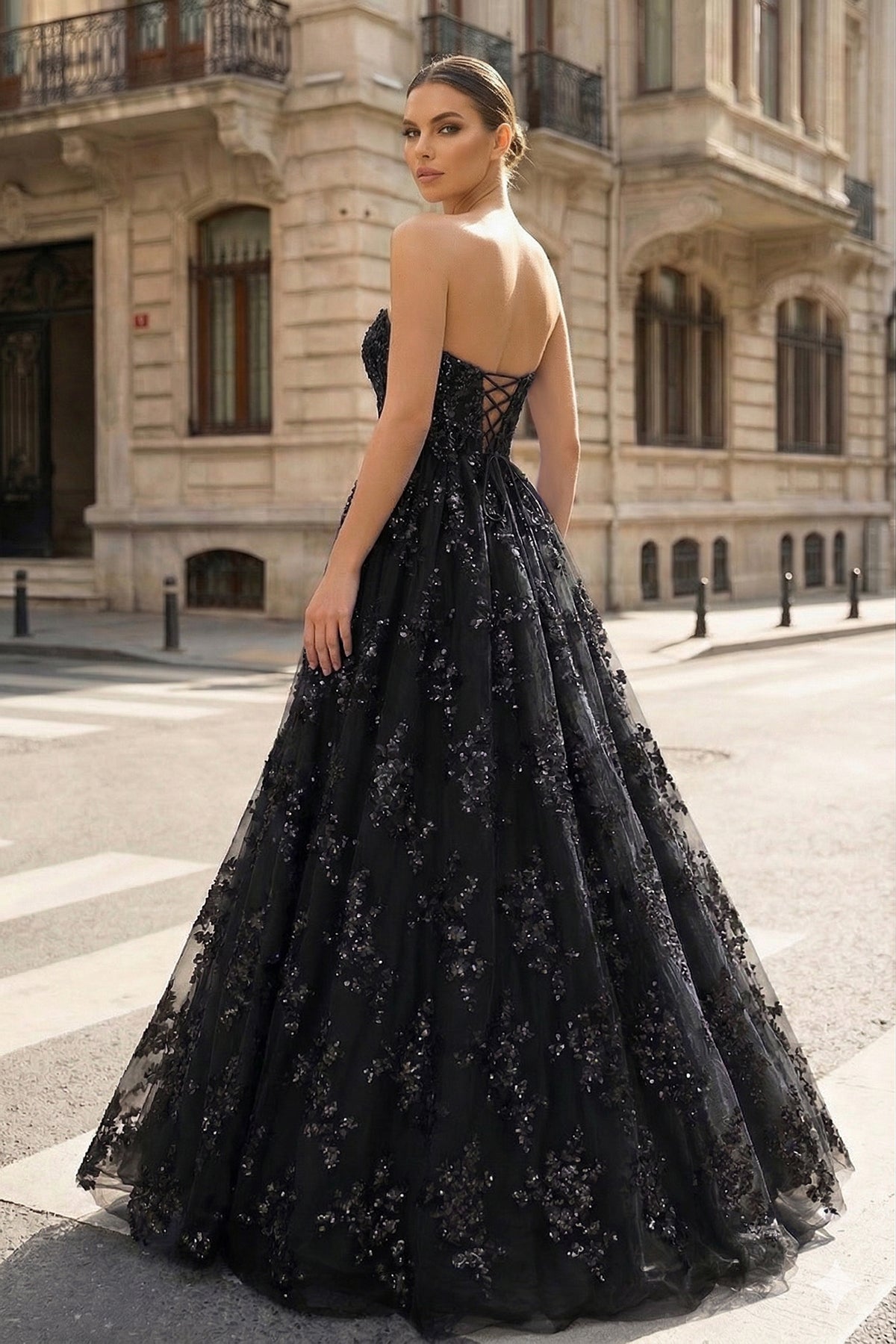 Royal Blue A Line Strapless Pleating Long Evening Dress With Applique - Curvevia