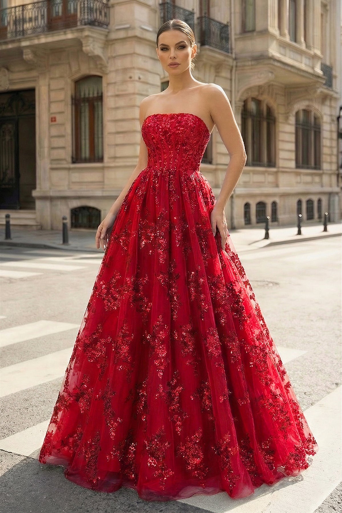 Royal Blue A Line Strapless Pleating Long Evening Dress With Applique - Curvevia