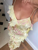 Yellow Spaghetti Straps Mermaid Long Evening Dress with Ruffles - Curvevia