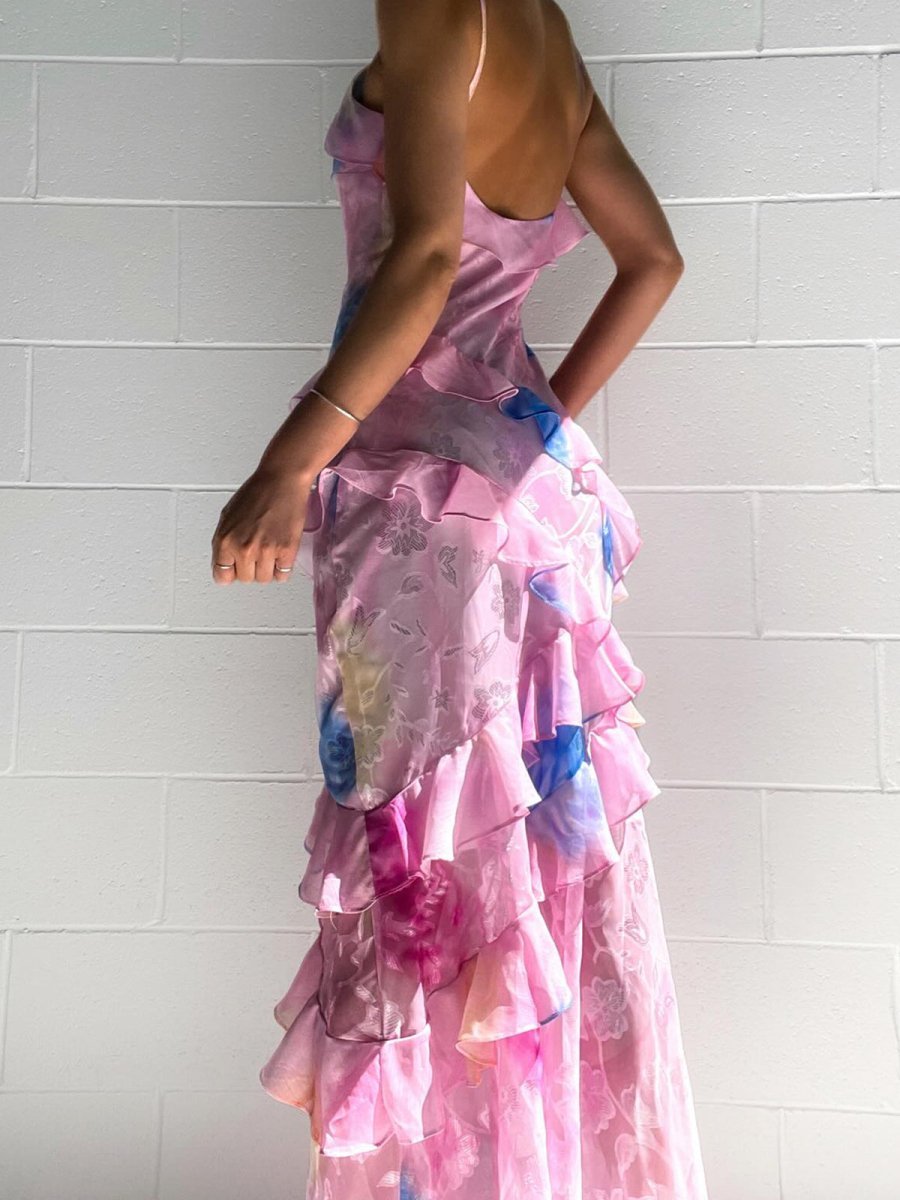 Yellow Spaghetti Straps Mermaid Long Evening Dress with Ruffles - Curvevia