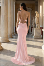 Pink Spaghetti Straps Satin Mermaid Prom Dress - Curvevia