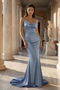 Pink Spaghetti Straps Satin Mermaid Prom Dress - Curvevia