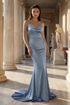 Pink Spaghetti Straps Satin Mermaid Prom Dress - Curvevia