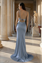 Pink Spaghetti Straps Satin Mermaid Prom Dress - Curvevia
