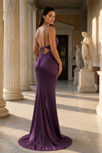 Pink Spaghetti Straps Satin Mermaid Prom Dress - Curvevia