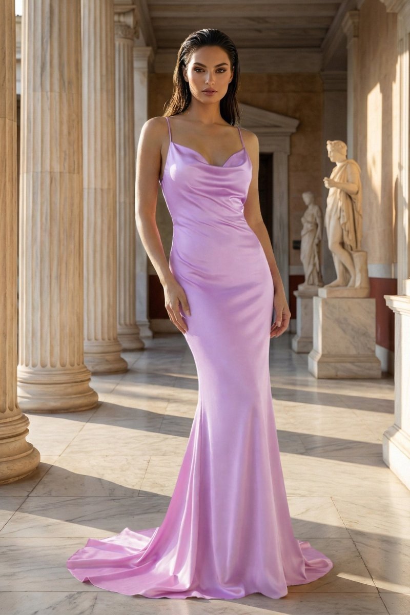 Pink Spaghetti Straps Satin Mermaid Prom Dress - Curvevia