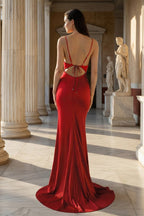 Pink Spaghetti Straps Satin Mermaid Prom Dress - Curvevia