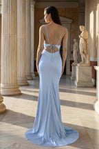 Pink Spaghetti Straps Satin Mermaid Prom Dress - Curvevia